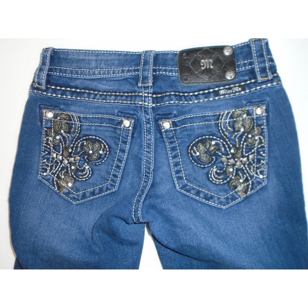 Miss Me Jeans Signature Rise Skinny Stretch 25 x 30 Bling Fleur du Lis stretch